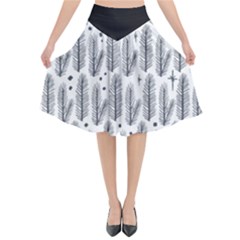 Christmas Pine Pattern Organic Hand Drawn Modern Black And White Flared Midi Skirt by genx
