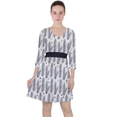 Christmas Pine Pattern Organic Hand Drawn Modern Black And White Ruffle Dress by genx