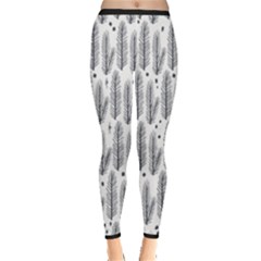 Christmas Pine Pattern Organic Hand Drawn Modern Black And White Inside Out Leggings by genx