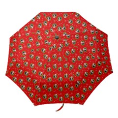 Trump Wrait Pattern Make Christmas Great Again Maga Funny Red Gift With Snowflakes And Trump Face Smiling Folding Umbrellas