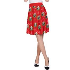 Trump Wrait Pattern Make Christmas Great Again Maga Funny Red Gift With Snowflakes And Trump Face Smiling A-line Skirt by snek