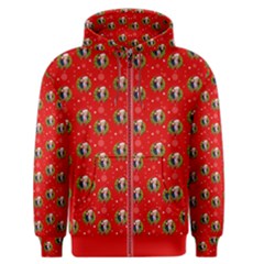 Trump Wrait Pattern Make Christmas Great Again Maga Funny Red Gift With Snowflakes And Trump Face Smiling Men s Zipper Hoodie by snek