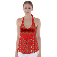 Trump Wrait Pattern Make Christmas Great Again Maga Funny Red Gift With Snowflakes And Trump Face Smiling Babydoll Tankini Top by snek