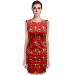 Trump Wrait Pattern Make Christmas Great Again Maga Funny Red Gift With Snowflakes And Trump Face Smiling Classic Sleeveless Midi Dress by snek