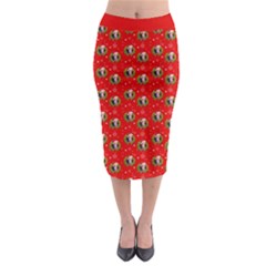 Trump Wrait Pattern Make Christmas Great Again Maga Funny Red Gift With Snowflakes And Trump Face Smiling Midi Pencil Skirt by snek