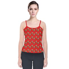 Trump Wrait Pattern Make Christmas Great Again Maga Funny Red Gift With Snowflakes And Trump Face Smiling Velvet Spaghetti Strap Top by snek