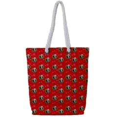 Trump Wrait Pattern Make Christmas Great Again Maga Funny Red Gift With Snowflakes And Trump Face Smiling Full Print Rope Handle Tote (small) by snek