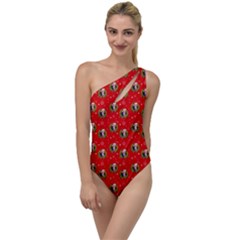 Trump Wrait Pattern Make Christmas Great Again Maga Funny Red Gift With Snowflakes And Trump Face Smiling To One Side Swimsuit by snek