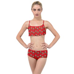 Trump Wrait Pattern Make Christmas Great Again Maga Funny Red Gift With Snowflakes And Trump Face Smiling Layered Top Bikini Set by snek