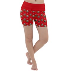 Trump Wrait Pattern Make Christmas Great Again Maga Funny Red Gift With Snowflakes And Trump Face Smiling Lightweight Velour Yoga Shorts by snek
