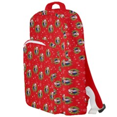 Trump Wrait Pattern Make Christmas Great Again Maga Funny Red Gift With Snowflakes And Trump Face Smiling Double Compartment Backpack by snek