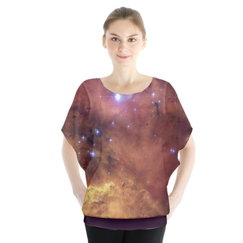 Cosmic Astronomy Sky With Stars Orange Brown And Yellow Batwing Chiffon Blouse by genx