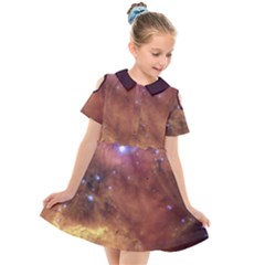 Cosmic Astronomy Sky With Stars Orange Brown And Yellow Kids  Short Sleeve Shirt Dress by genx