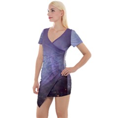 Orion Nebula Pastel Violet Purple Turquoise Blue Star Formation Short Sleeve Asymmetric Mini Dress by genx