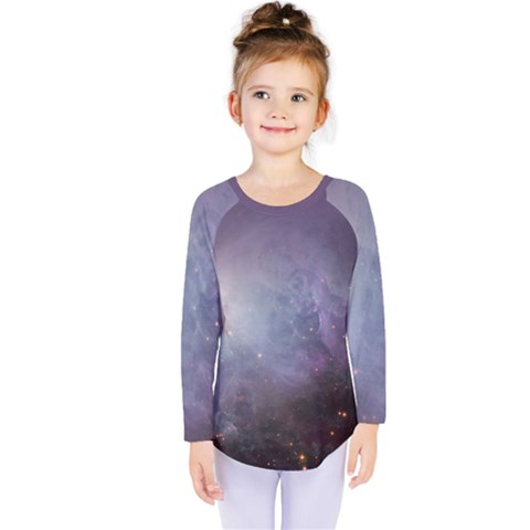 Orion Nebula Pastel Violet Purple Turquoise Blue Star Formation Kids  Long Sleeve Tee by genx