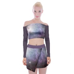 Orion Nebula Pastel Violet Purple Turquoise Blue Star Formation Off Shoulder Top With Mini Skirt Set