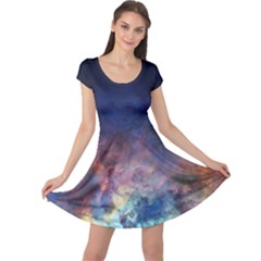 Lagoon Nebula Interstellar Cloud Pastel pink, turquoise and yellow stars Cap Sleeve Dress