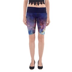 Lagoon Nebula Interstellar Cloud Pastel Pink, Turquoise And Yellow Stars Yoga Cropped Leggings