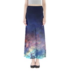 Lagoon Nebula Interstellar Cloud Pastel Pink, Turquoise And Yellow Stars Full Length Maxi Skirt