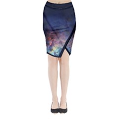 Lagoon Nebula Interstellar Cloud Pastel Pink, Turquoise And Yellow Stars Midi Wrap Pencil Skirt by genx