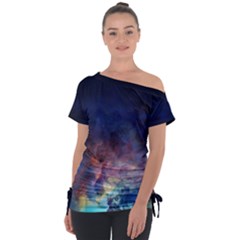 Lagoon Nebula Interstellar Cloud Pastel pink, turquoise and yellow stars Tie-Up Tee