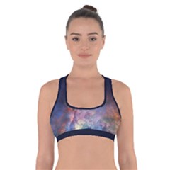 Lagoon Nebula Interstellar Cloud Pastel Pink, Turquoise And Yellow Stars Cross Back Sports Bra