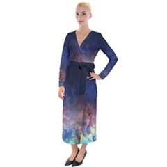 Lagoon Nebula Interstellar Cloud Pastel pink, turquoise and yellow stars Velvet Maxi Wrap Dress