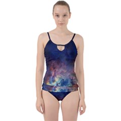 Lagoon Nebula Interstellar Cloud Pastel pink, turquoise and yellow stars Cut Out Top Tankini Set