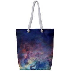 Lagoon Nebula Interstellar Cloud Pastel pink, turquoise and yellow stars Full Print Rope Handle Tote (Small)