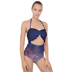 Lagoon Nebula Interstellar Cloud Pastel Pink, Turquoise And Yellow Stars Scallop Top Cut Out Swimsuit