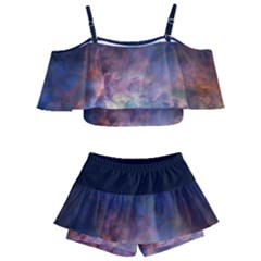 Lagoon Nebula Interstellar Cloud Pastel Pink, Turquoise And Yellow Stars Kids  Off Shoulder Skirt Bikini