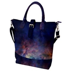 Lagoon Nebula Interstellar Cloud Pastel Pink, Turquoise And Yellow Stars Buckle Top Tote Bag by genx