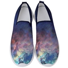 Lagoon Nebula Interstellar Cloud Pastel Pink, Turquoise And Yellow Stars Men s Slip On Sneakers