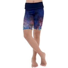 Lagoon Nebula Interstellar Cloud Pastel Pink, Turquoise And Yellow Stars Kids  Lightweight Velour Cropped Yoga Leggings