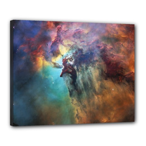 Lagoon Nebula Interstellar Cloud Pastel Pink, Turquoise And Yellow Stars Canvas 20  X 16  (stretched) by genx