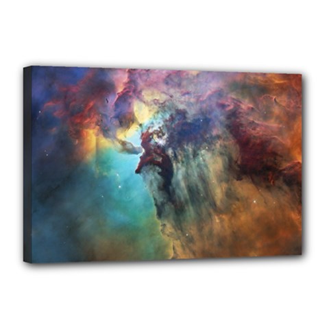 Lagoon Nebula Interstellar Cloud Pastel Pink, Turquoise And Yellow Stars Canvas 18  X 12  (stretched) by genx