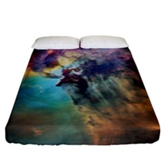 Lagoon Nebula Interstellar Cloud Pastel Pink, Turquoise And Yellow Stars Fitted Sheet (king Size) by genx