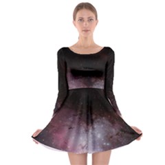 Eagle Nebula Wine Pink And Purple Pastel Stars Astronomy Long Sleeve Skater Dress by genx