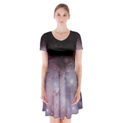 Eagle Nebula Wine Pink And Purple Pastel Stars Astronomy Short Sleeve V-neck Flare Dress by genx