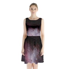 Eagle Nebula Wine Pink And Purple Pastel Stars Astronomy Sleeveless Waist Tie Chiffon Dress