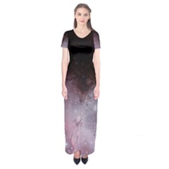Eagle Nebula Wine Pink And Purple Pastel Stars Astronomy Short Sleeve Maxi Dress