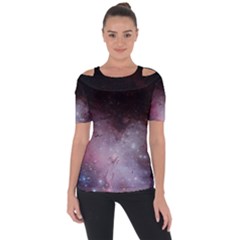Eagle Nebula Wine Pink And Purple Pastel Stars Astronomy Shoulder Cut Out Short Sleeve Top
