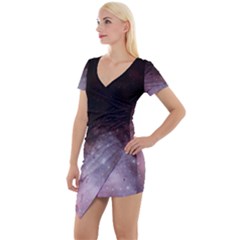 Eagle Nebula Wine Pink And Purple Pastel Stars Astronomy Short Sleeve Asymmetric Mini Dress by genx