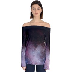 Eagle Nebula Wine Pink And Purple Pastel Stars Astronomy Off Shoulder Long Sleeve Top