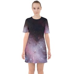 Eagle Nebula Wine Pink And Purple Pastel Stars Astronomy Sixties Short Sleeve Mini Dress by genx