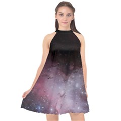 Eagle Nebula Wine Pink And Purple Pastel Stars Astronomy Halter Neckline Chiffon Dress 