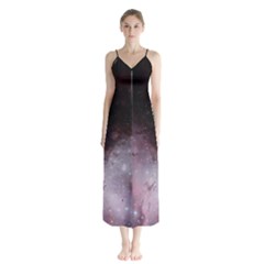 Eagle Nebula Wine Pink And Purple Pastel Stars Astronomy Button Up Chiffon Maxi Dress