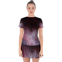 Eagle Nebula Wine Pink And Purple Pastel Stars Astronomy Drop Hem Mini Chiffon Dress by genx