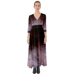 Eagle Nebula Wine Pink And Purple Pastel Stars Astronomy Button Up Boho Maxi Dress
