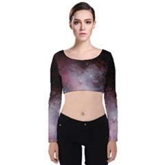 Eagle Nebula Wine Pink And Purple Pastel Stars Astronomy Velvet Long Sleeve Crop Top